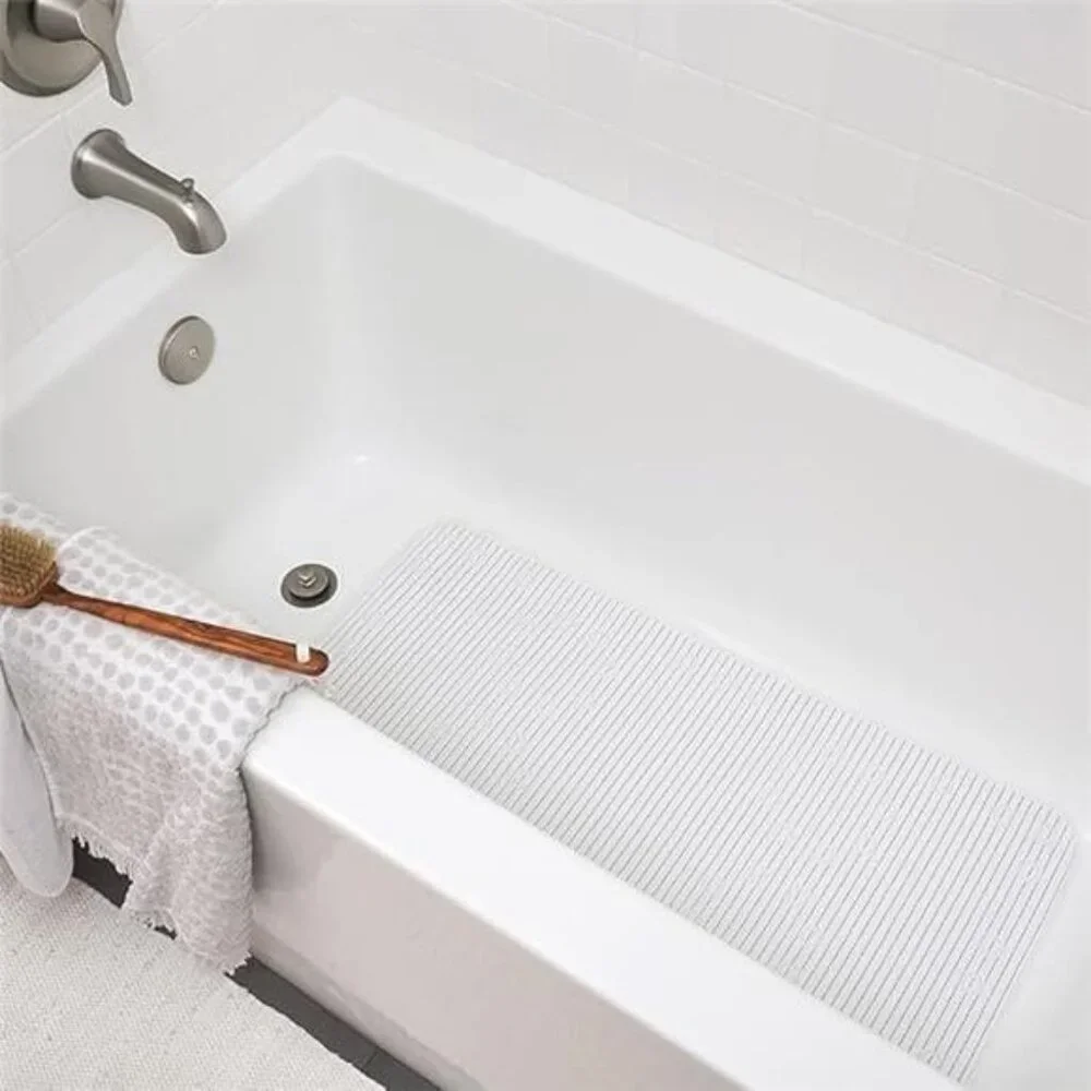 Non Slip Bath Shower Mat Cushioned Suction Cup Antimicrobial Tub Rug 17x36 White